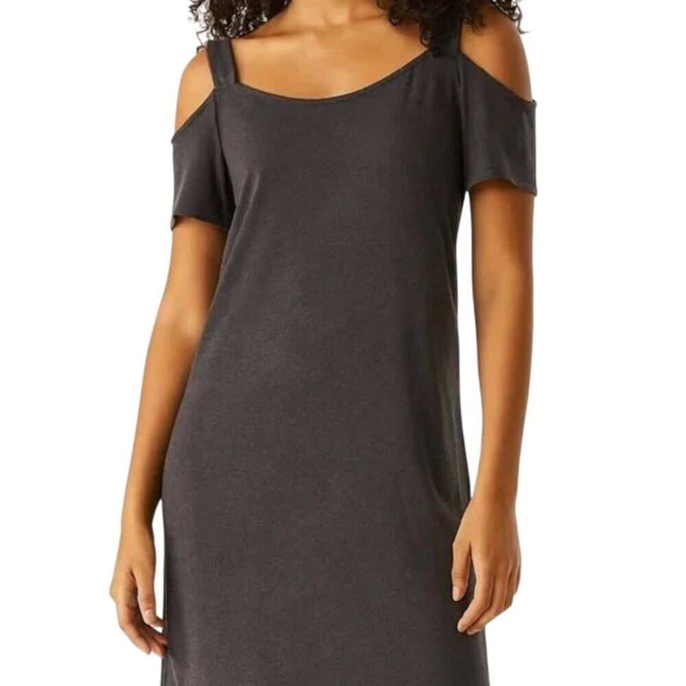 GARAGE Women's Gray Knit Dress Cold Shoulder Short Sleeve Large